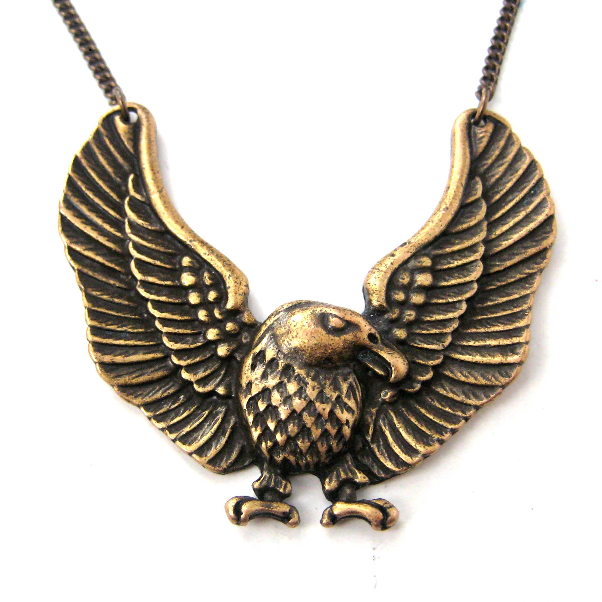 Detailed Eagle Hawk Bird Shaped Animal Pendant Necklace in Bronze