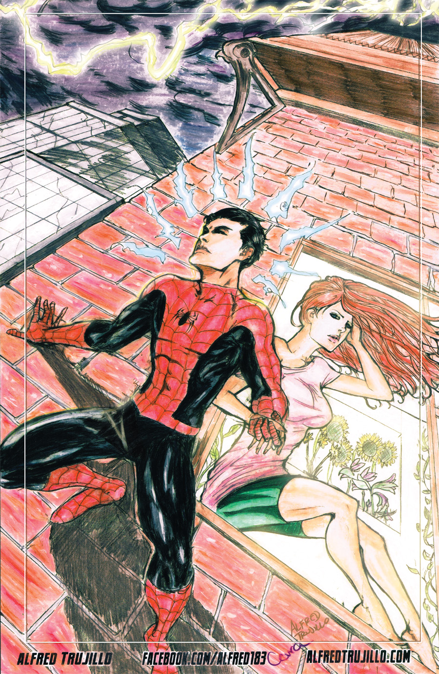 Download 11x17 Spider-Man and Mary Jane - art print by Cara Nicole and Alfred Trujillo · Alfred Trujillo ...