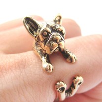 Ellenviva French Bulldog Puppy Dog Animal Wrap Ring Gold-Plated Shiny Silver Tone