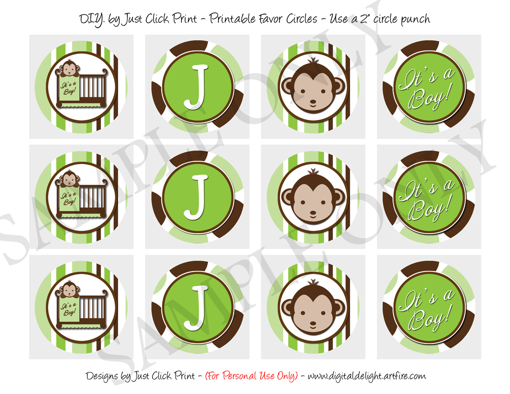Mod Monkey Green Brown Baby Shower Photo Invitation Printable