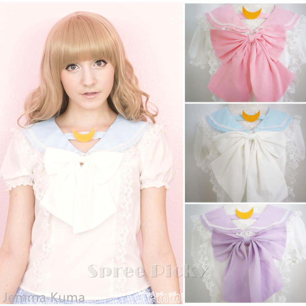 apinko design sailor moon bubble short sleeve bow lace shirt top