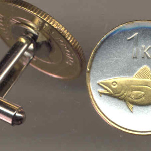 Unique 2-Toned Gold on Silver Iceland Cod fish Coin Cufflinks