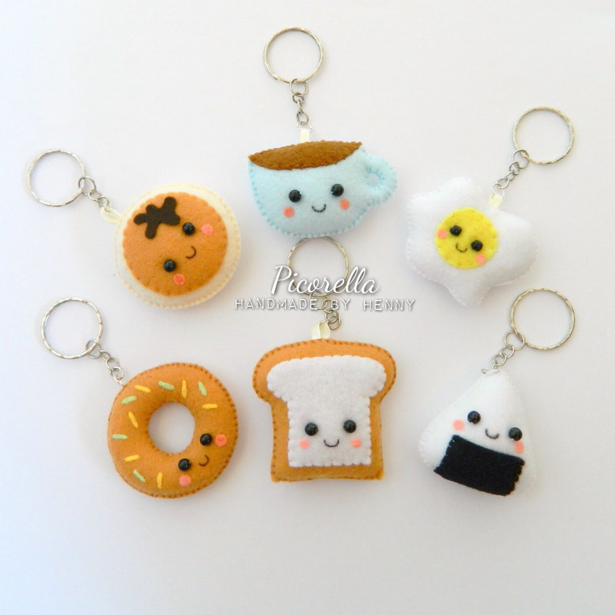 Felt Breakfast Set Keychain, Kawaii Keychain, Felt Toast, Felt Donut