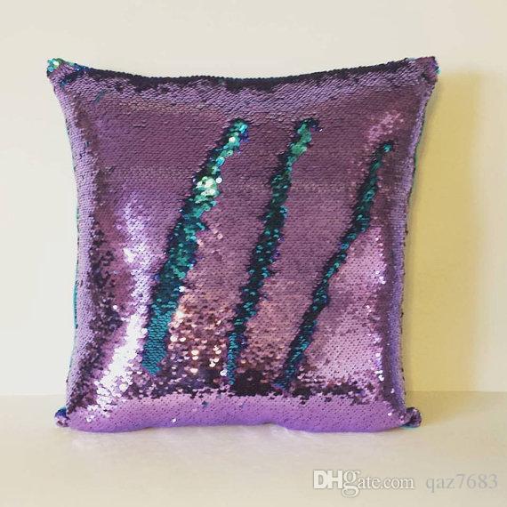 Purple And Blue Mermaid Sequin Pillow Cover Sold By