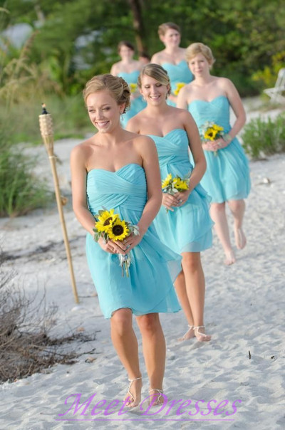 Light Blue Knee Length Bridesmaid 
