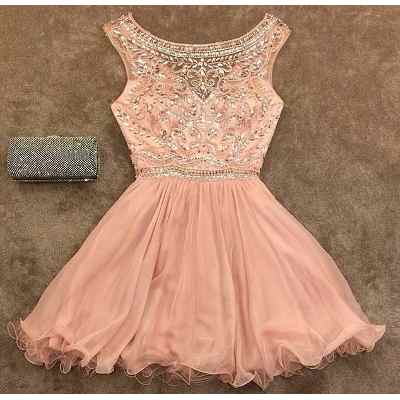 blush pink short prom dress