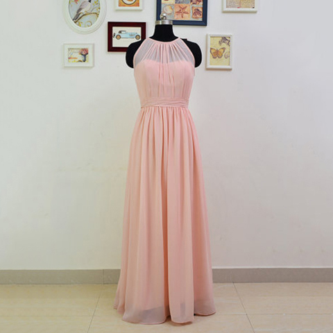 high neck chiffon bridesmaid dress