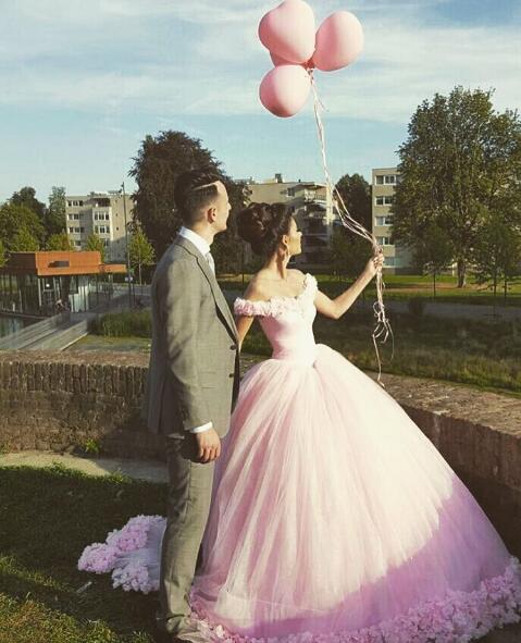 simple pink wedding dress