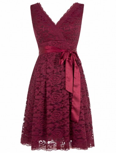 Lace Dress Knee Length Maroon