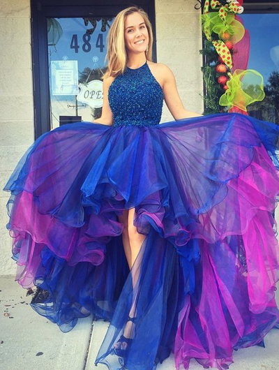 One Shoulder High Low Prom Dress Purple