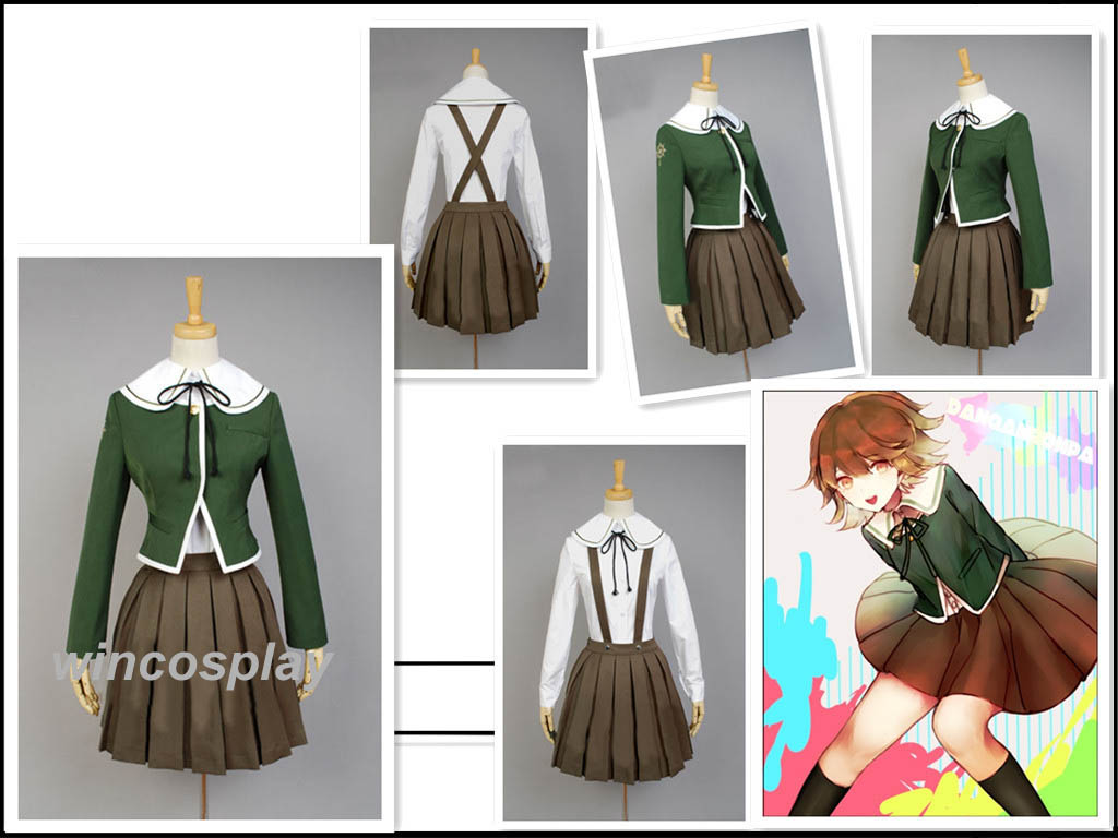 Danganronpa Dangan Ronpa Fujisaki Chihiro Cosplay Costume Brown Dress Full Set