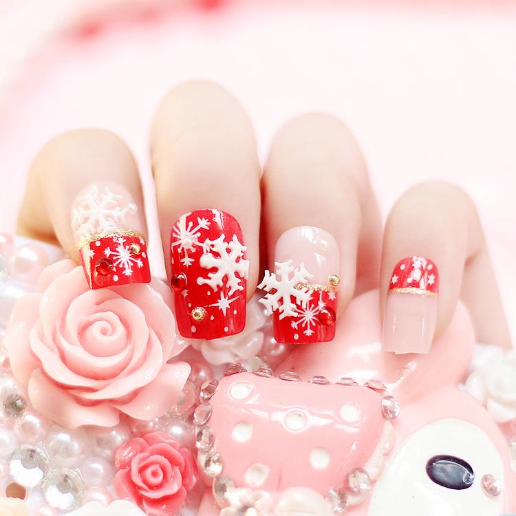 red snowflake Christmas holiday fake glue on nails on Storenvy
