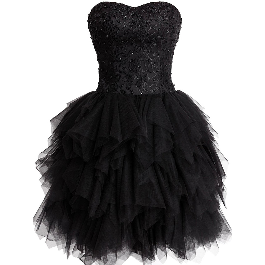Black Prom Dresses, Modest Tulle Sweetheart Short ...