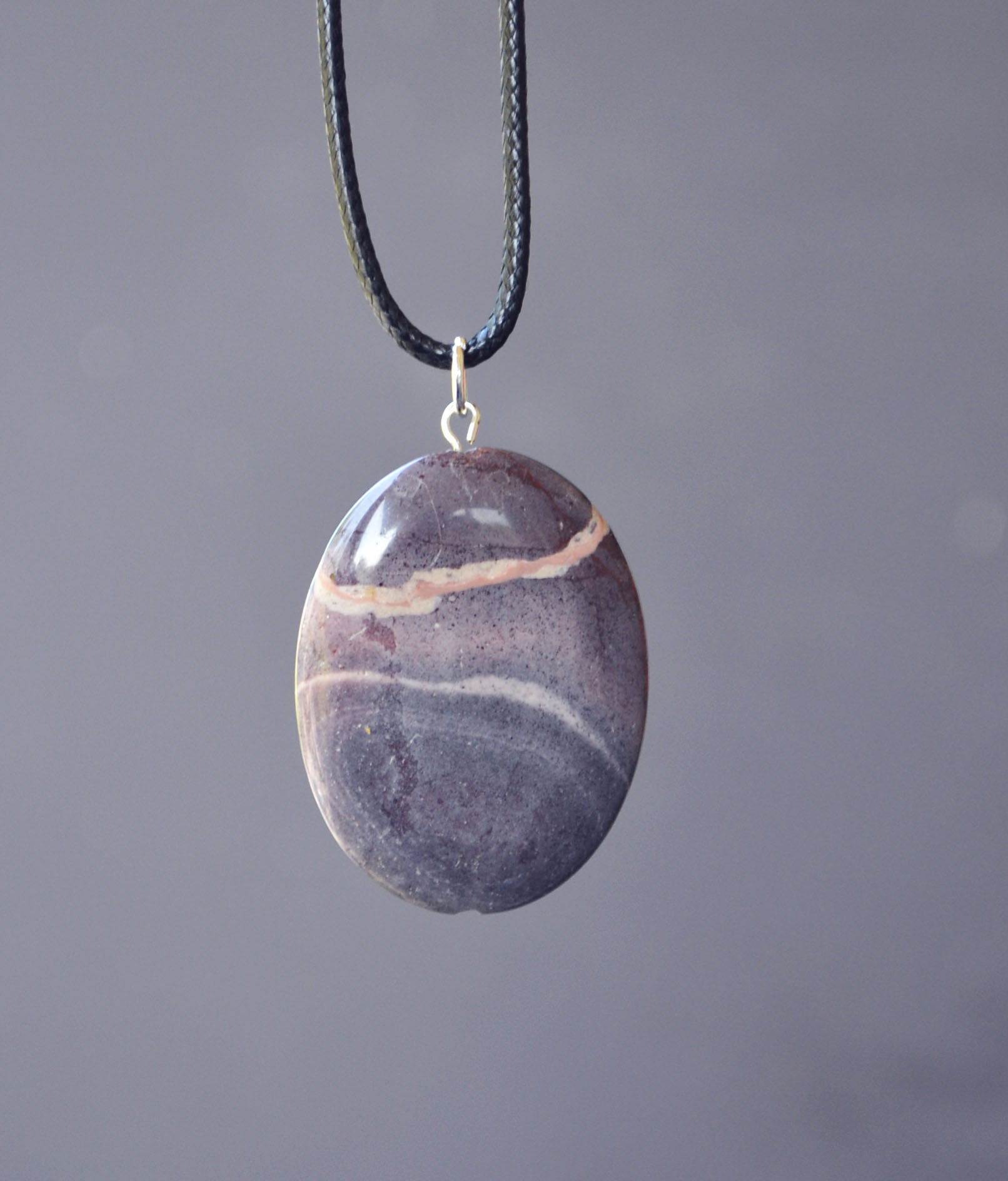 Purple Porcelain Jasper Necklace, Oval Stone Necklace, Purple Stone
