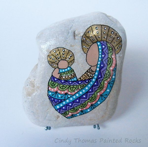 hand painted rocks patterned madonna and child free usa shipping