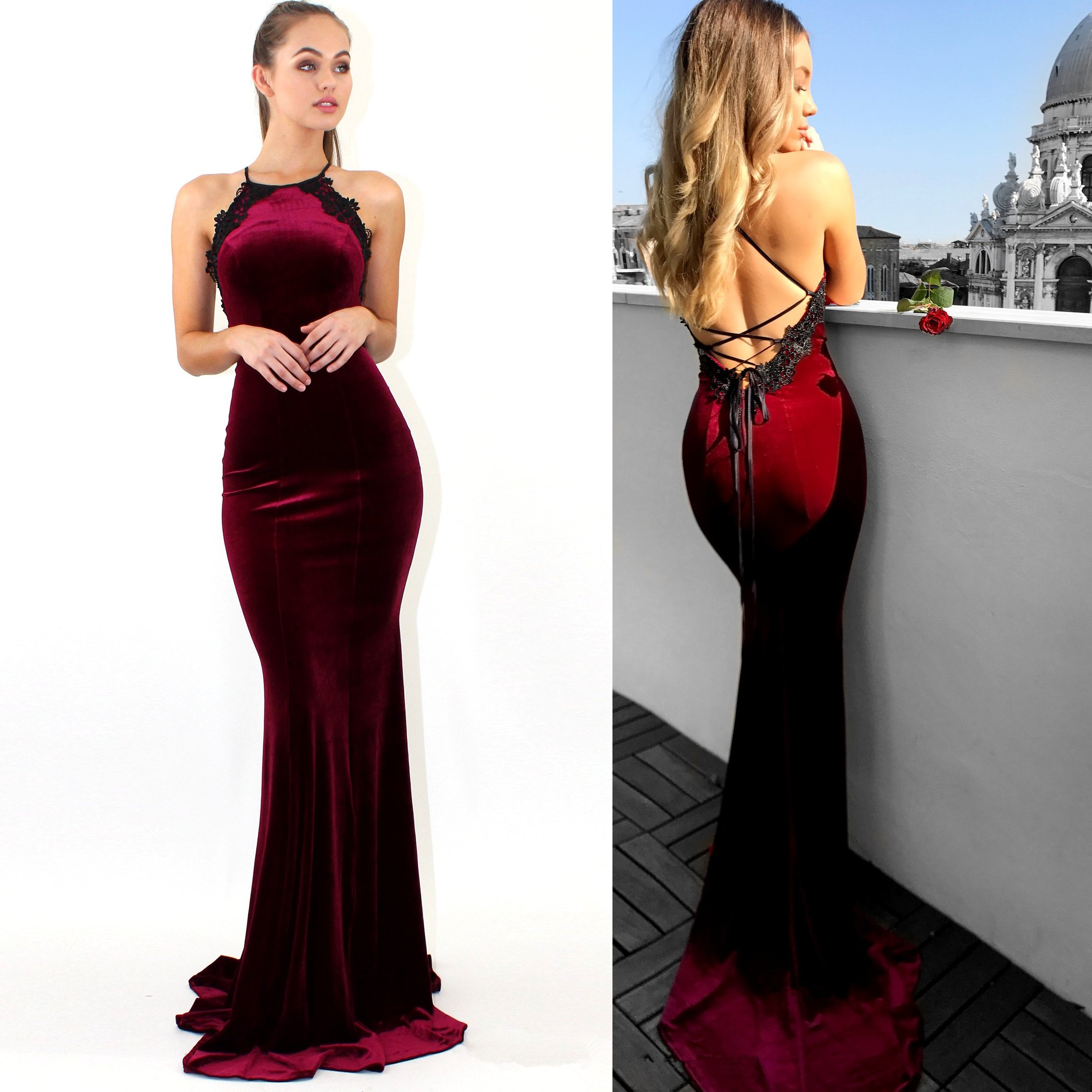 Navy Red Formal Dress