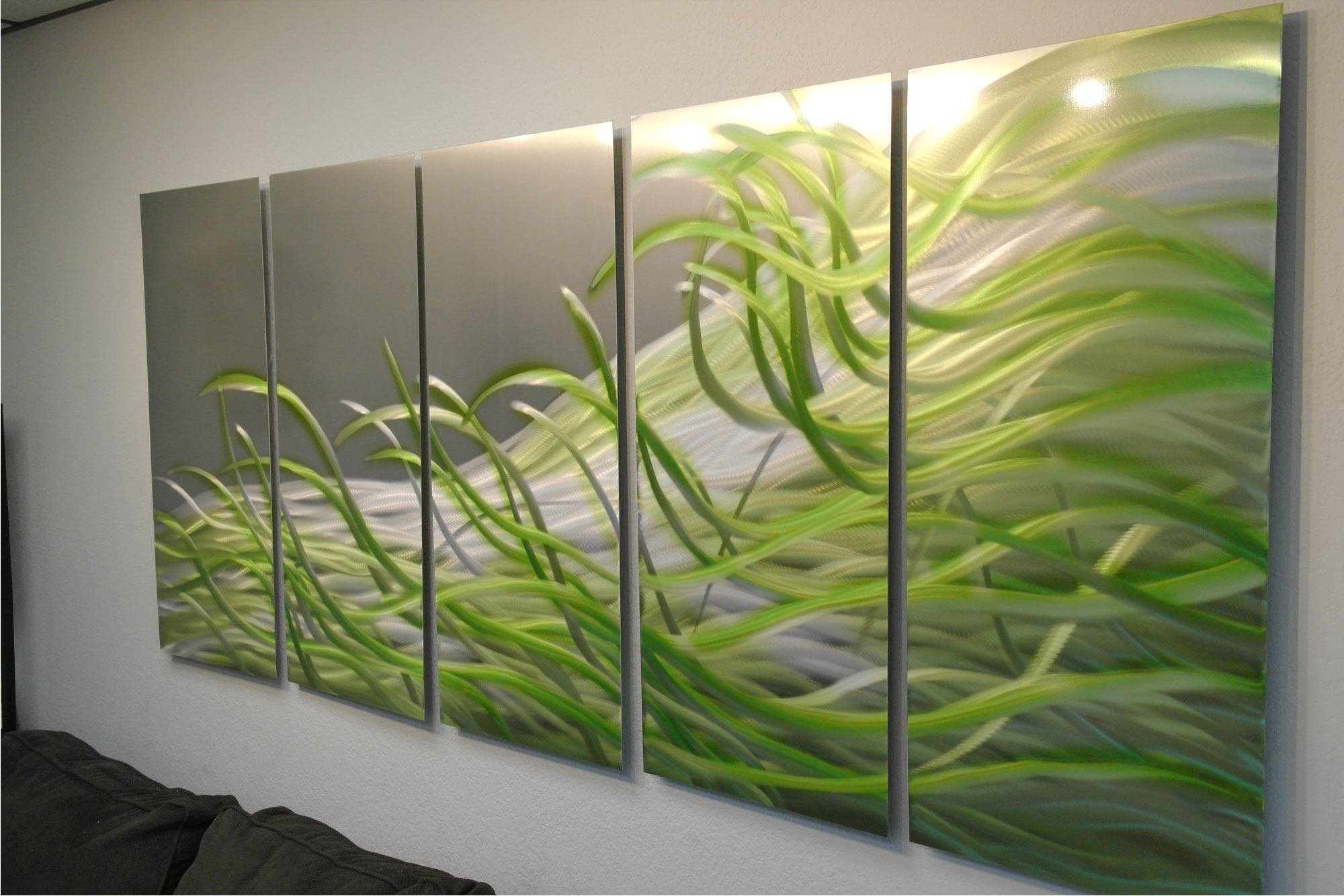 Resonance Green 36x79 - Metal Wall Art Abstract Sculpture Modern Decor