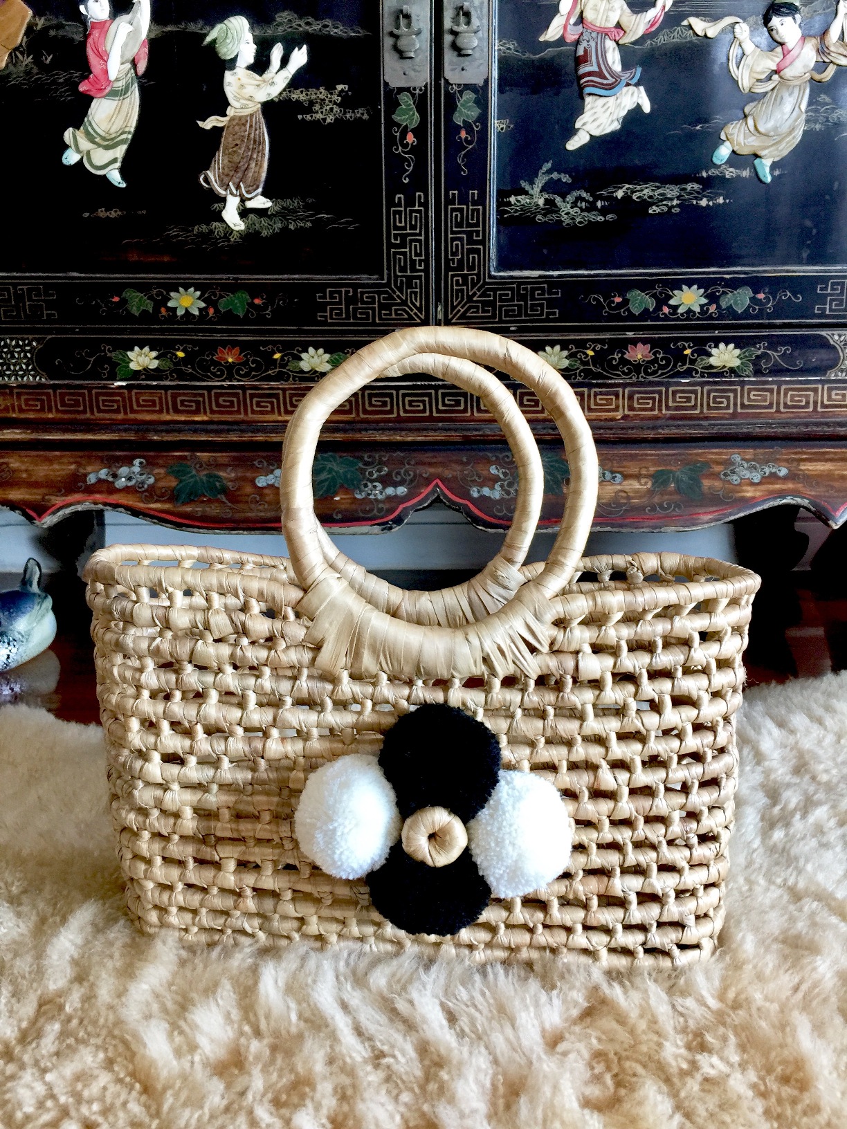 pom pom basket bag