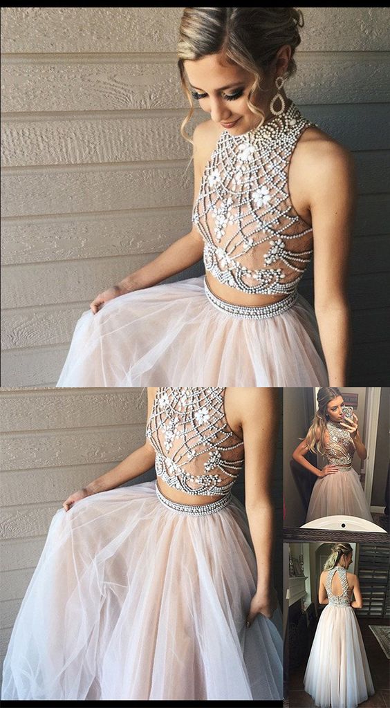 two piece tulle prom dress