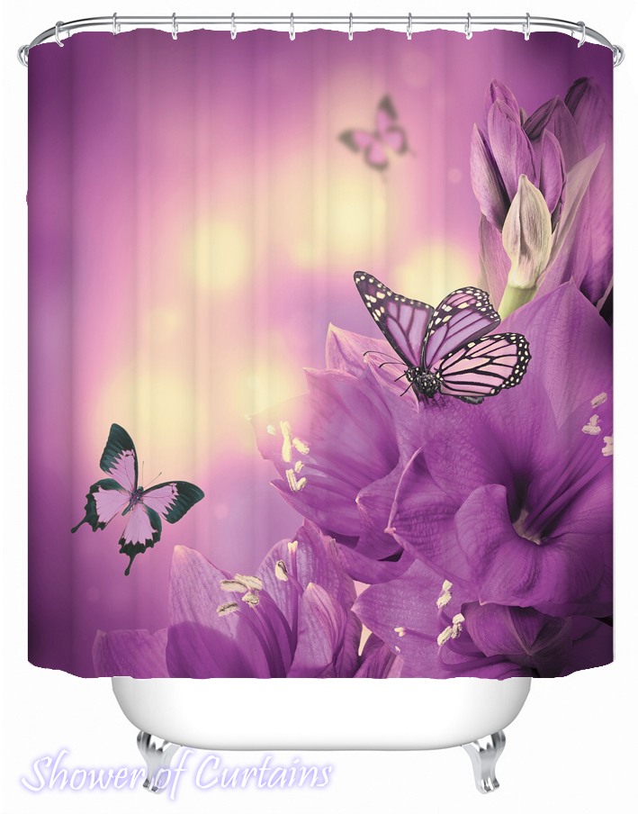 Flowers And Butterflies In Purple Shower Curtain Hxtc0475