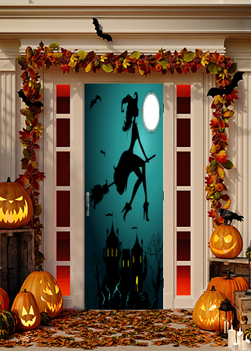 Flying Halloween Witch Door Cover Doorway Decor Door