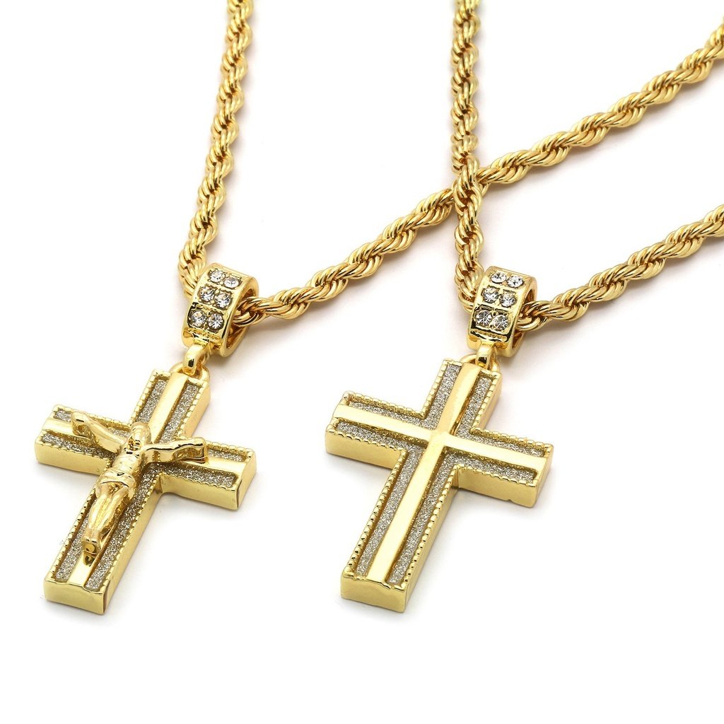 14k Gold Rope Chain With Cross on Sale 
