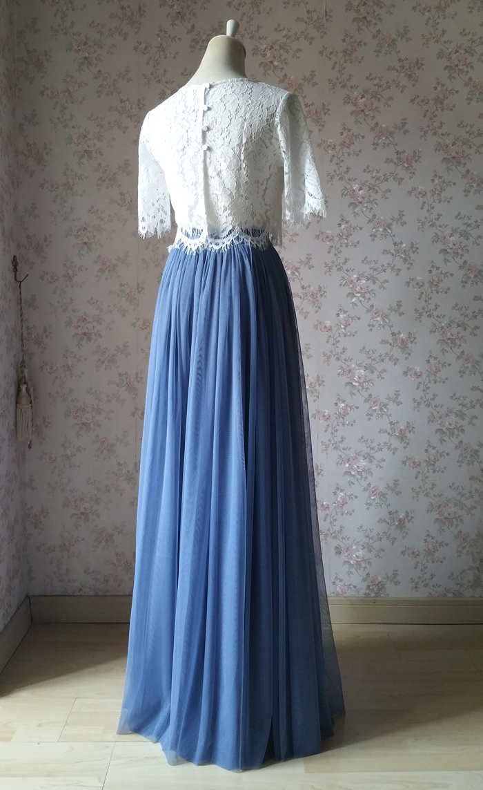 dusty blue maxi skirt