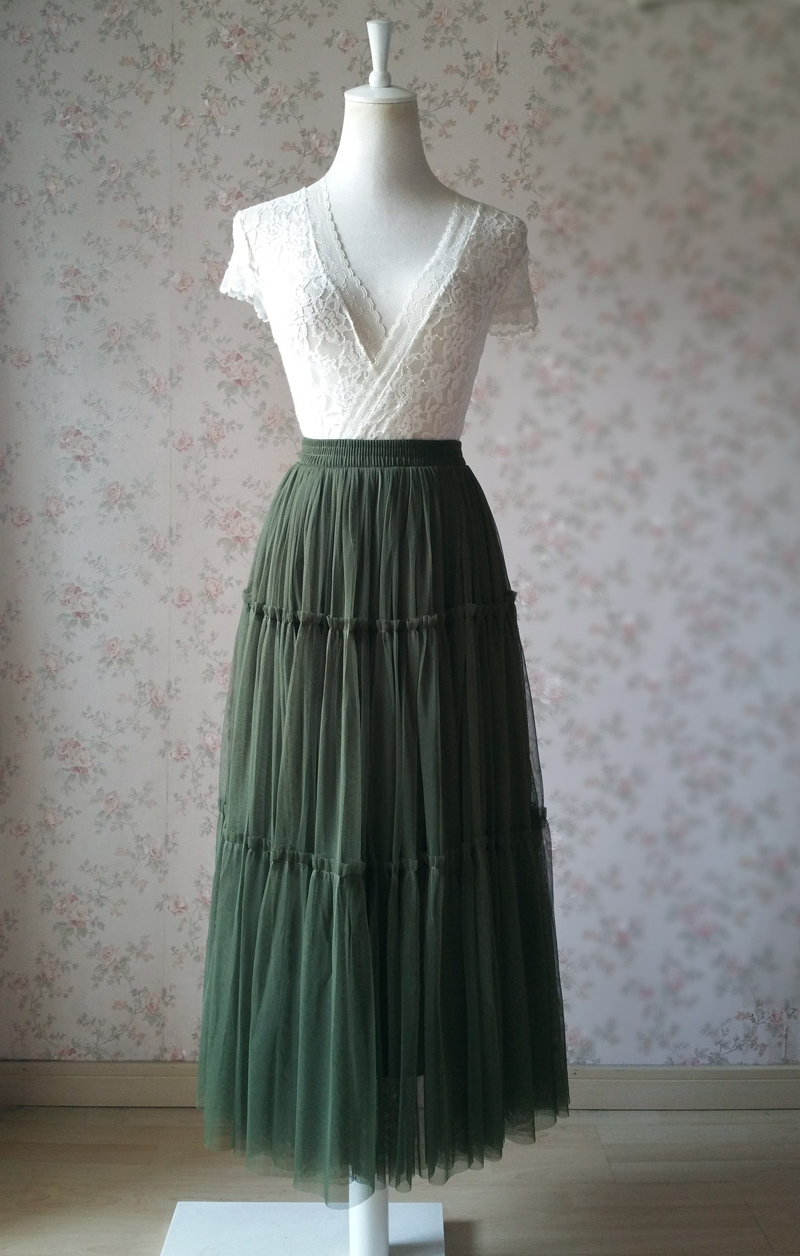 long green tulle skirt