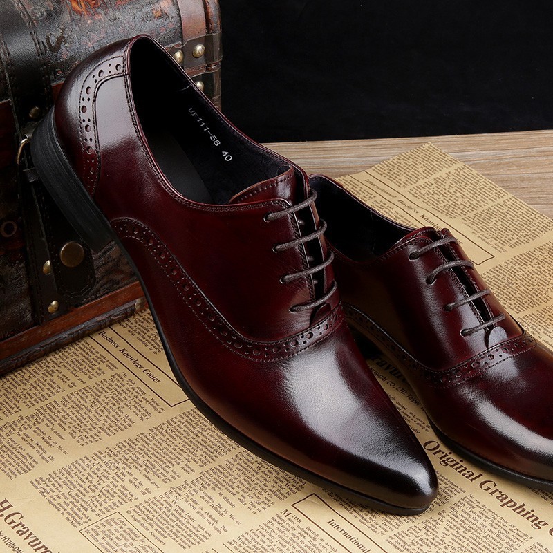 Fashion Black Brown Mens Dress Shoe, Flats Genuine Leather