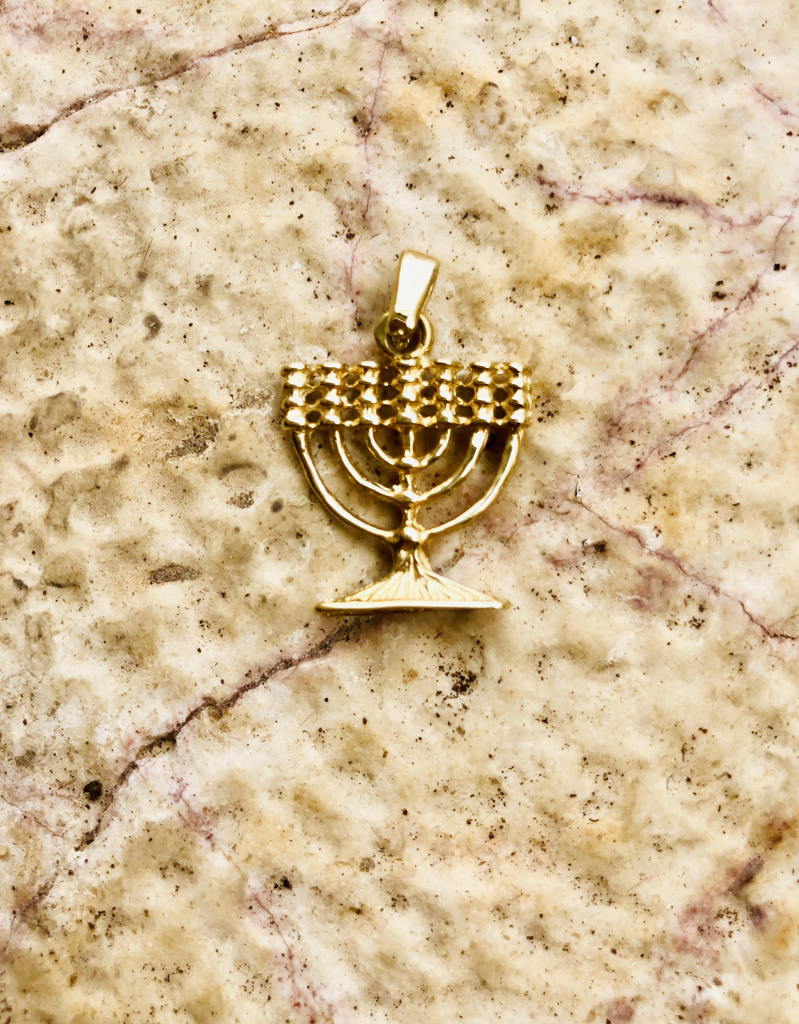 14k solid Gold, Menorah pendant, 7 lamp, Judaica jewelry, · Jewish