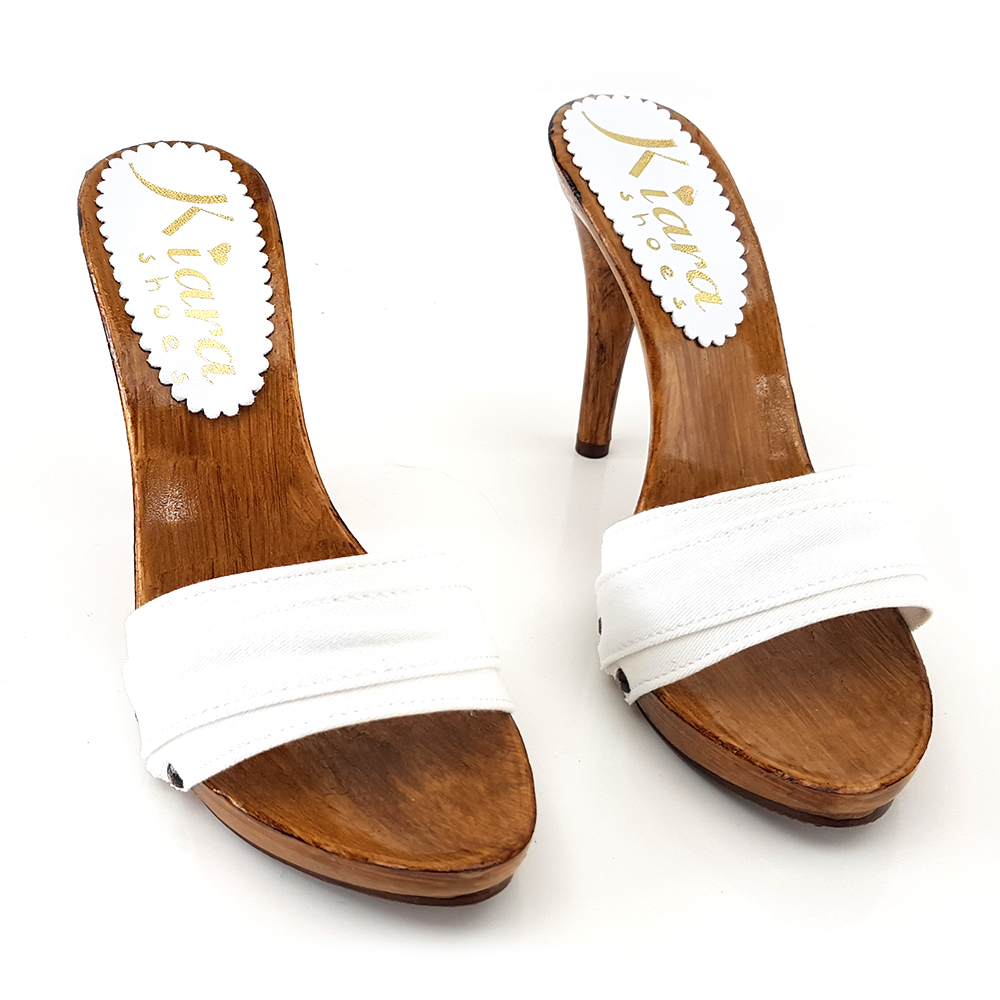 white clog heels