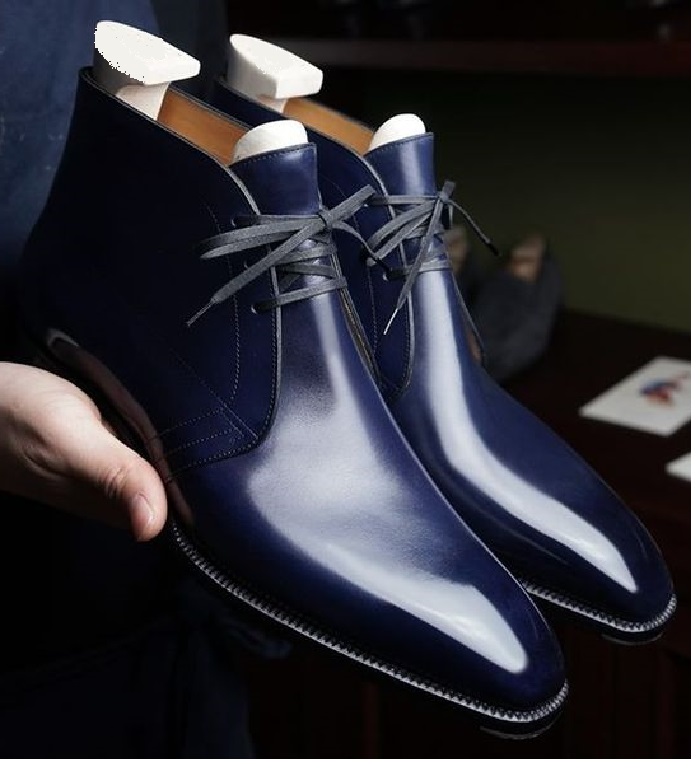 Men's blue leather style Chukka boots, Men's blue leather Chukka boots on Storenvy