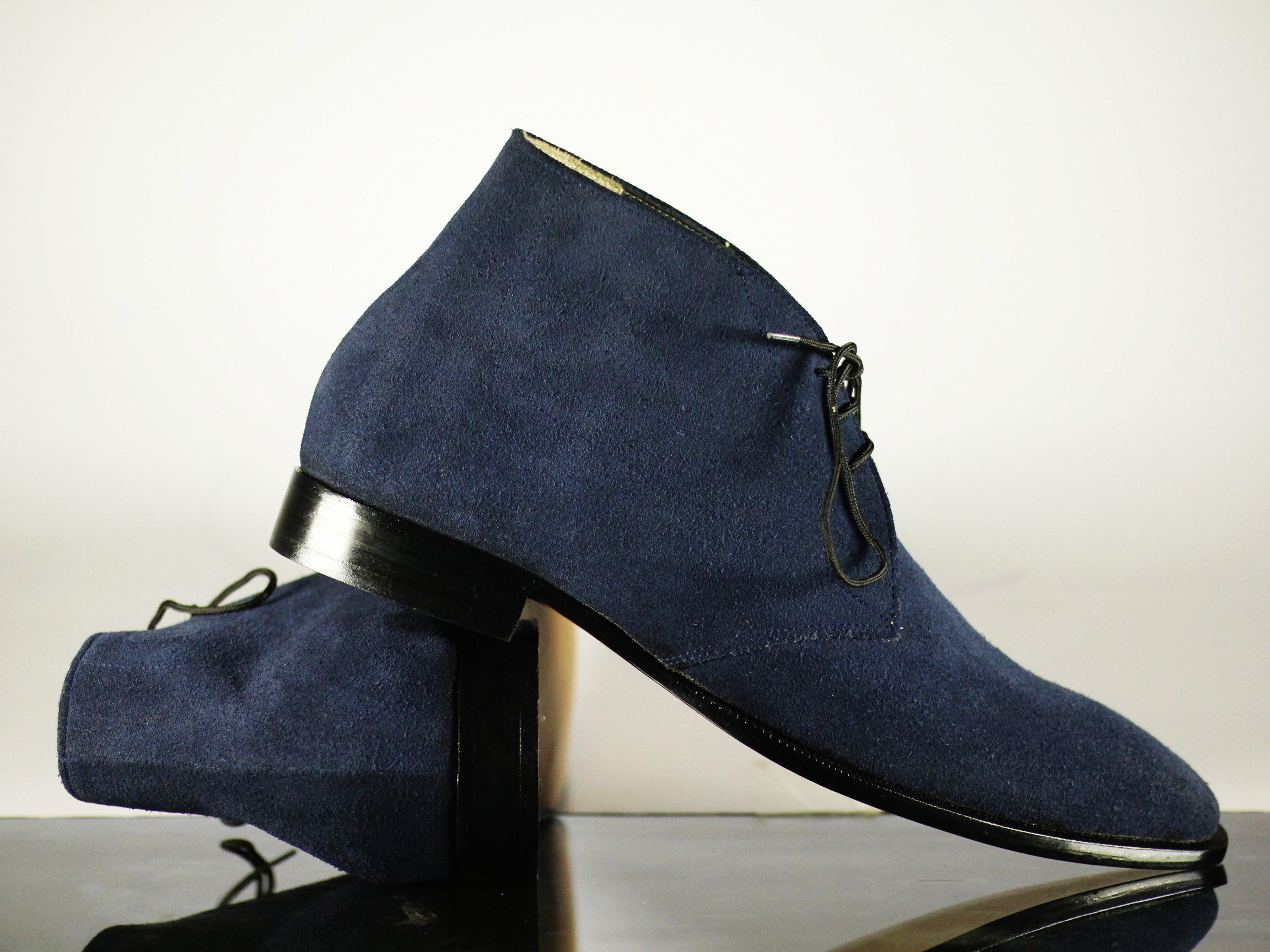 Men,s Blue Half Ankle Suede Boots. Men Dress Lace Up