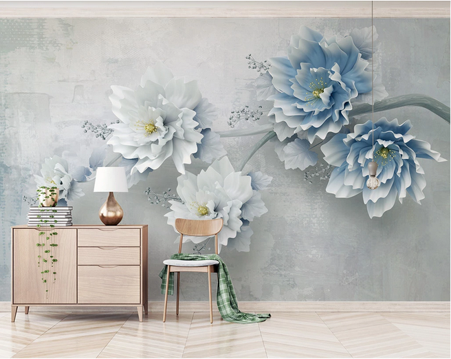 3D Big Blue Flowers Wallpaper, Blue Flowers Wall Murals for Living or