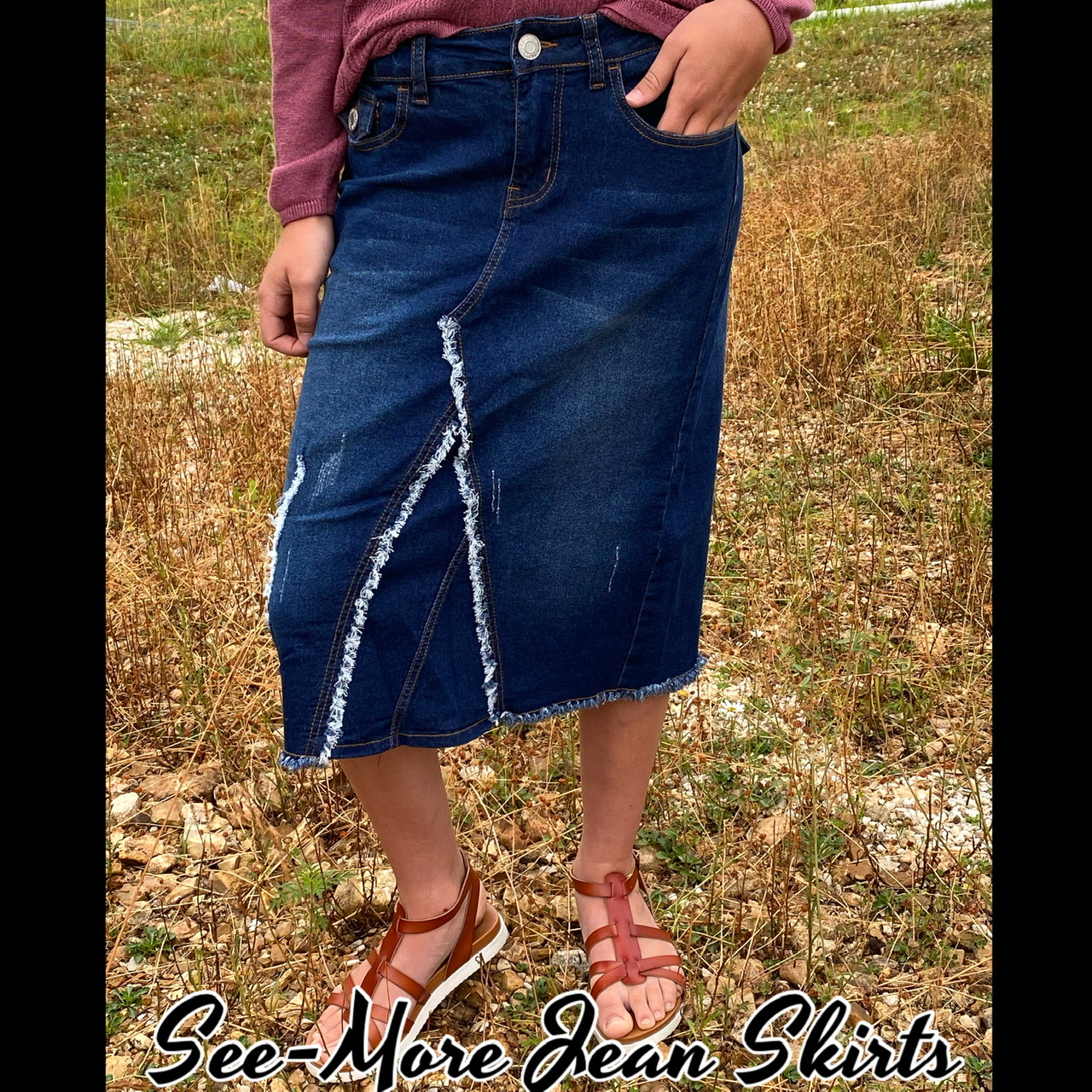 mid calf length denim skirts