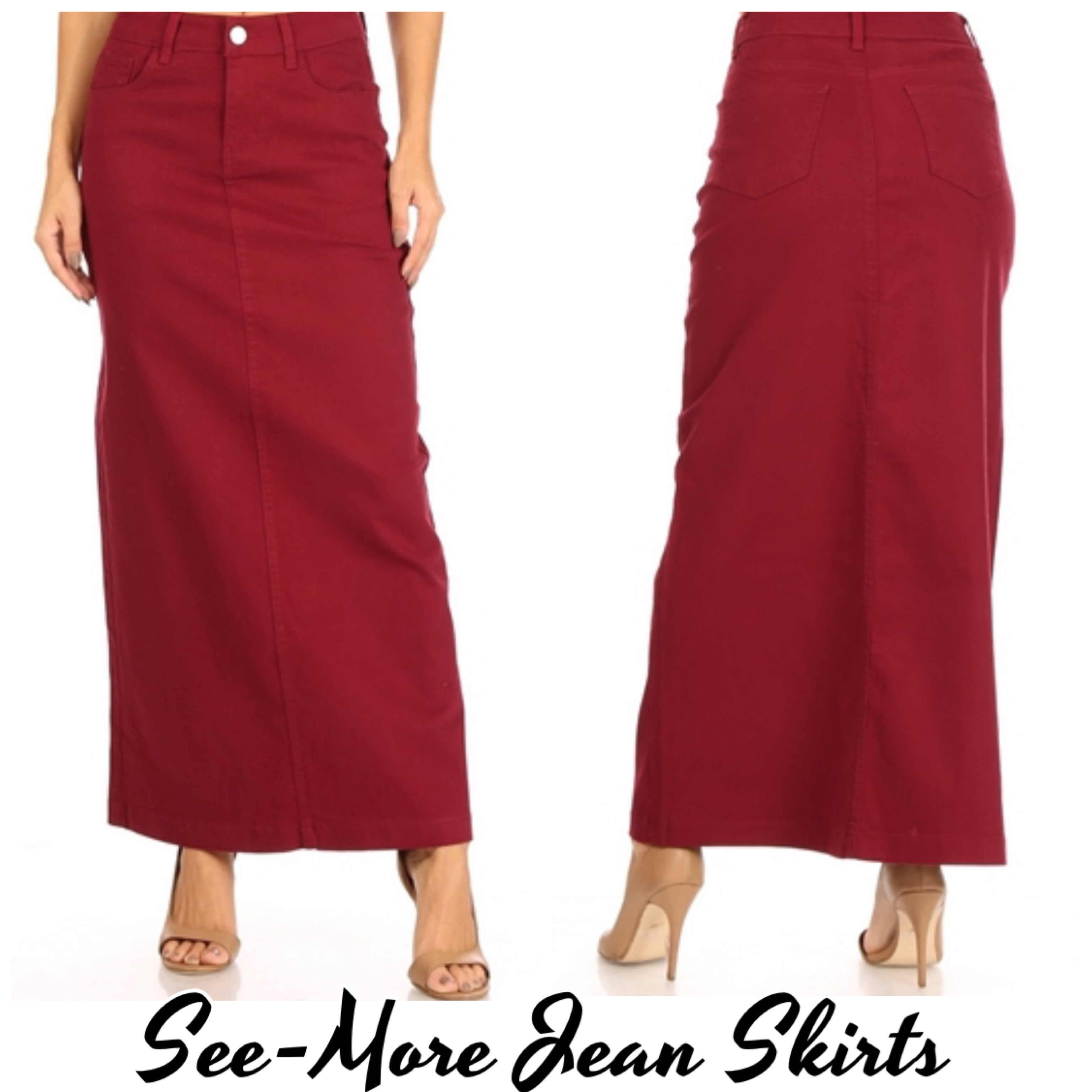 maroon denim skirt