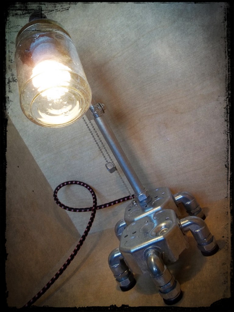 Repurposed Minimalist Electrical Conduit And Glass Jar
