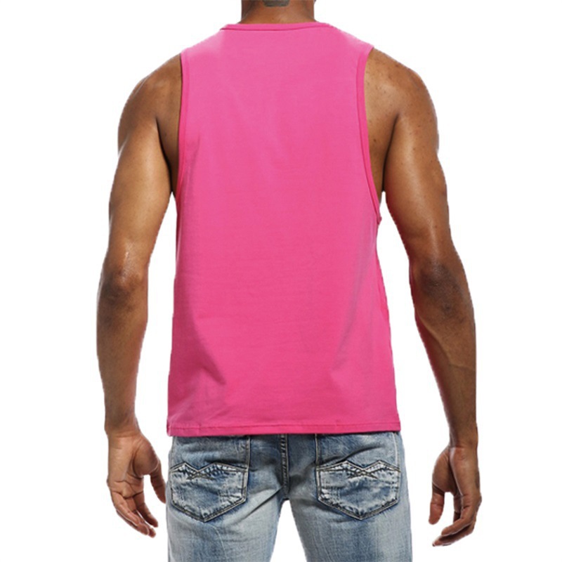 Pink letters Men's summer cotton blend sports fitness tank tops EU504