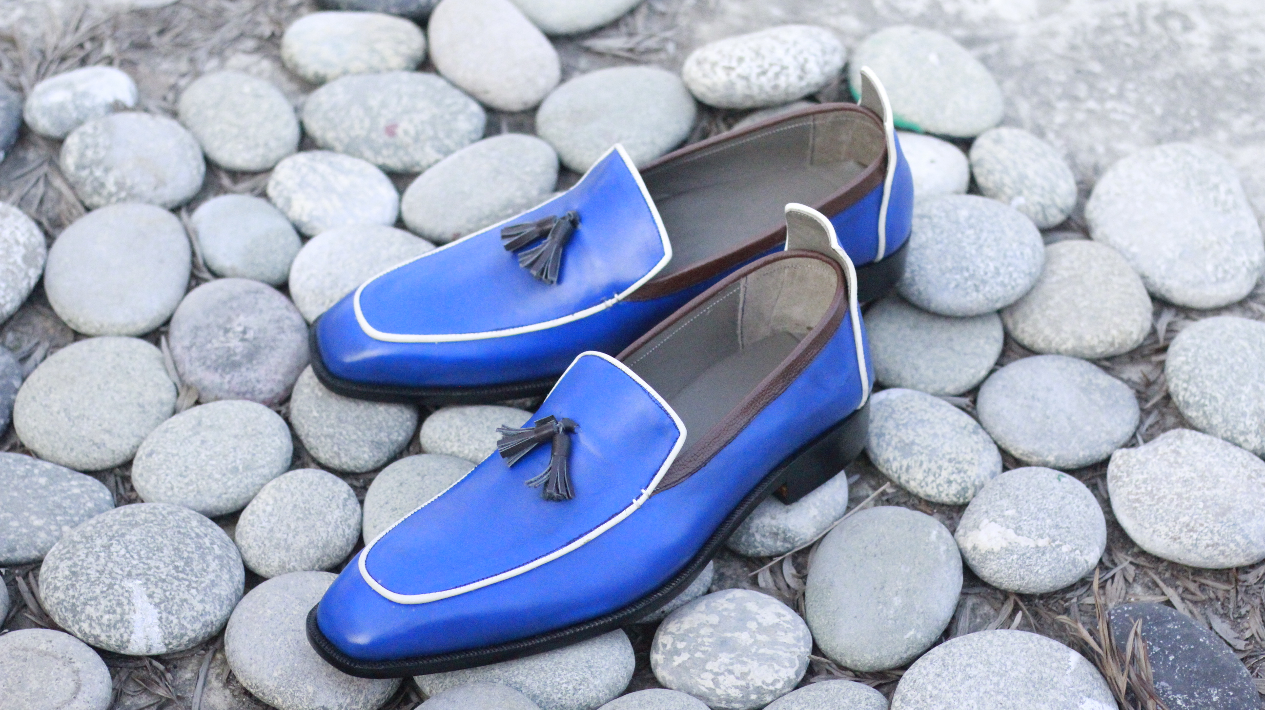 Stylish Royal Blue Tasseled Leather Slip on Loafers on Storenvy