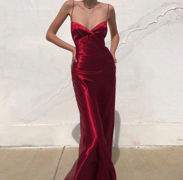 Spaghetti Straps Red Sequins Sheath Long Prom Dresses J2699